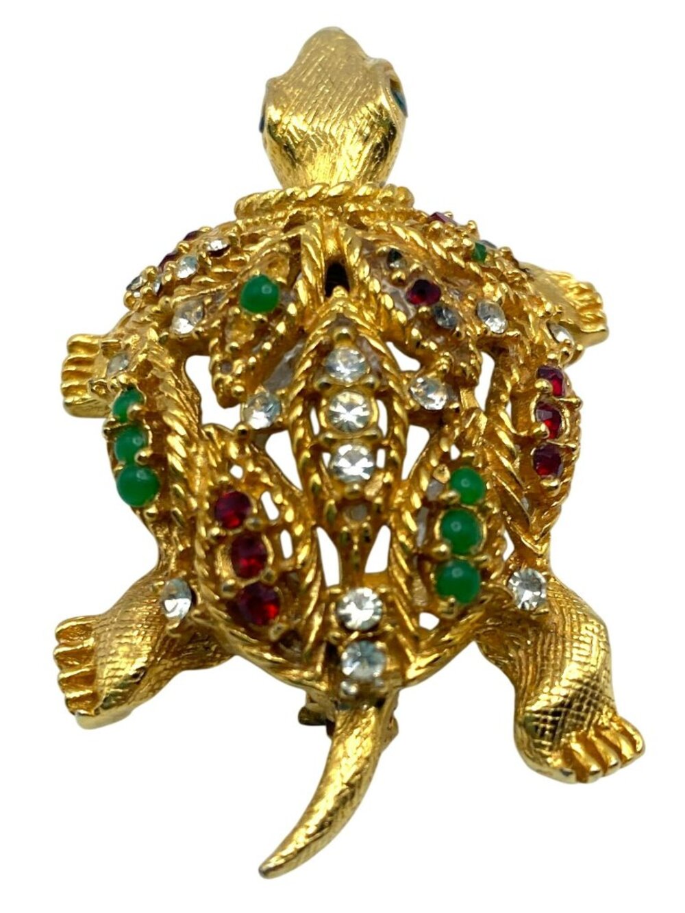 Hattie Carnegie Turtle Brooch Bobble Head Unsigned Gold Tone Rhinestones RARE! - Picture 4 of 6